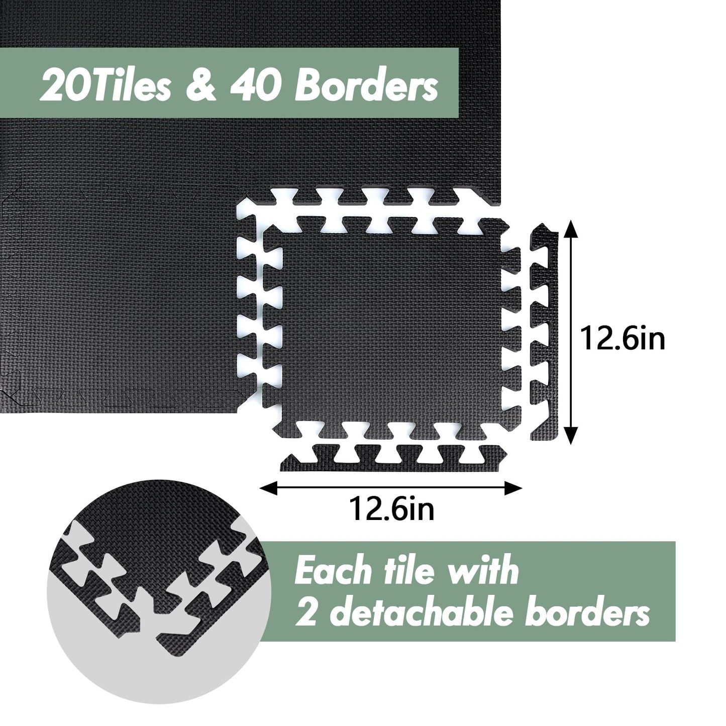 WAWINY 20 Sq Ft Gym Floor Mats, 0.5" Thick Interlocking Foam Tiles