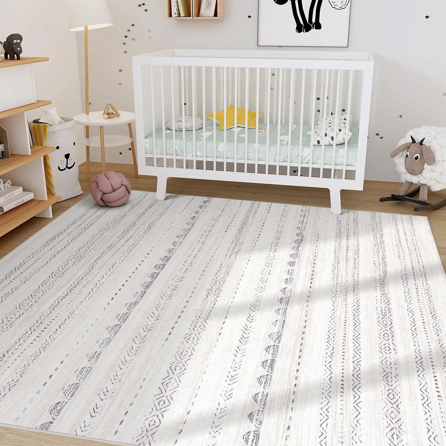 Nakagishi 6x9 Area Rugs Living Room: Washable Boho Large Neutral Soft Farmhouse Rug Stain Resistant Modern Indoor Floor Non-Slip Carpet for Bedroom Nursery Kids Playroom Office Dining Room Dorm- Gray