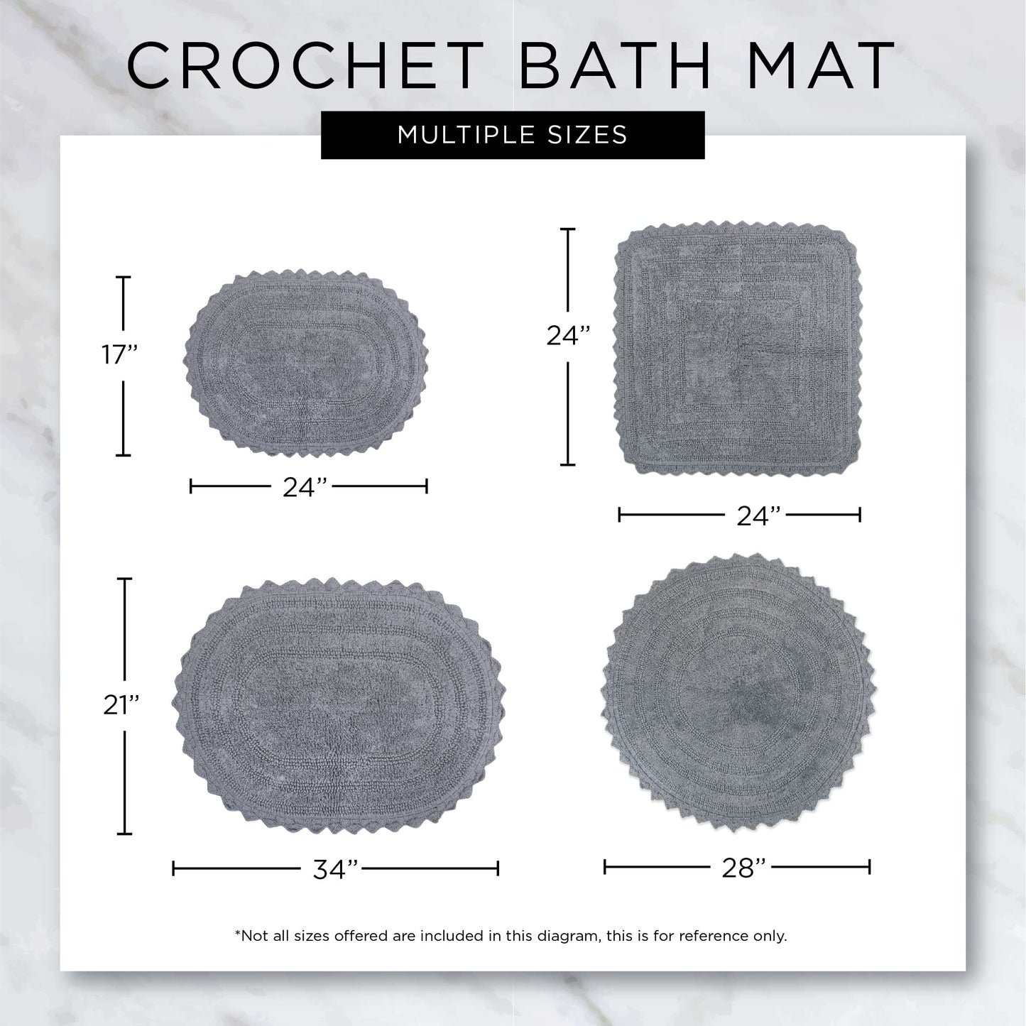 DII Crochet Collection Reversible Bath Mat, Small Oval, 17x24, Gray