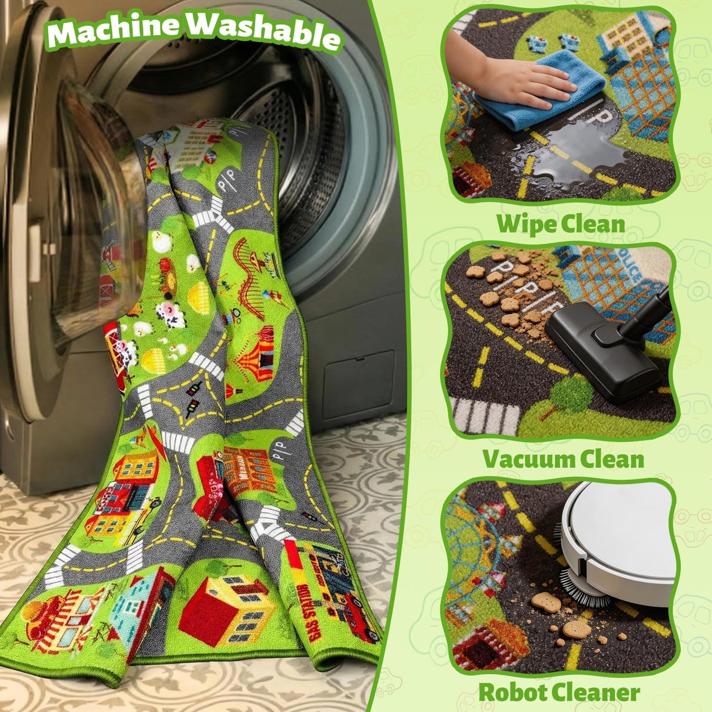 Kids Rug for Playroom, 60"X36" Car Rug Play Mat, Town City Road Map for Boys to Play with Cars Trucks, Non-Slip Car Carpet for Classroom Nursery Bedroom, Machine Washable (City Map, 60"X36")