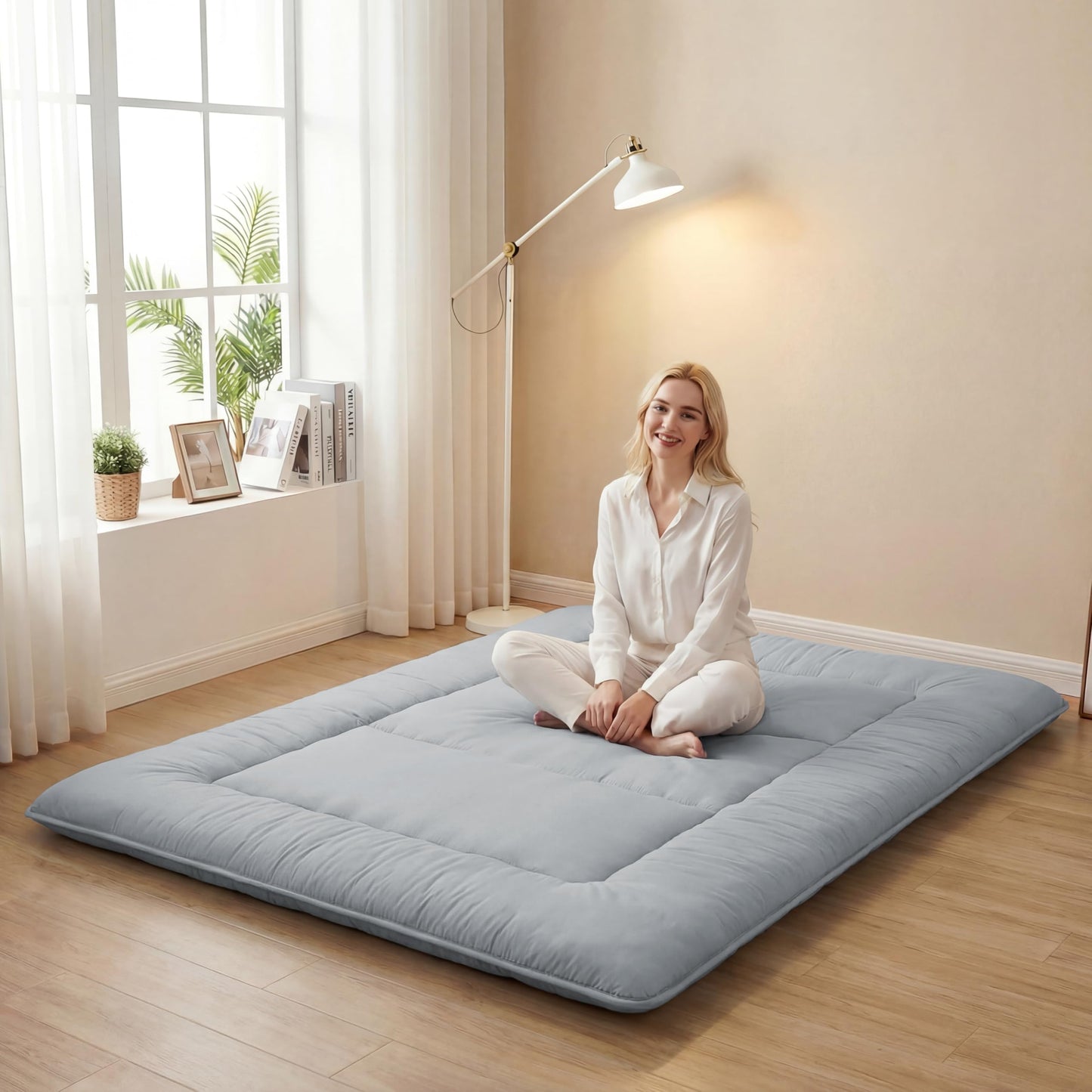 XICIKIN 2.5" Japanese Floor Mattress, Foldable Floor Mattress with Washable Cover Japanese Futon for Camping, Guest (Grey, Twin)