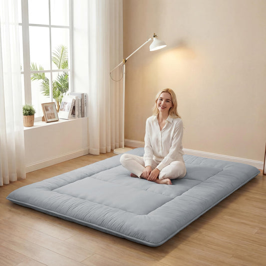 XICIKIN 2.5" Japanese Floor Mattress, Foldable Floor Mattress with Washable Cover Japanese Futon for Camping, Guest (Grey, Twin)