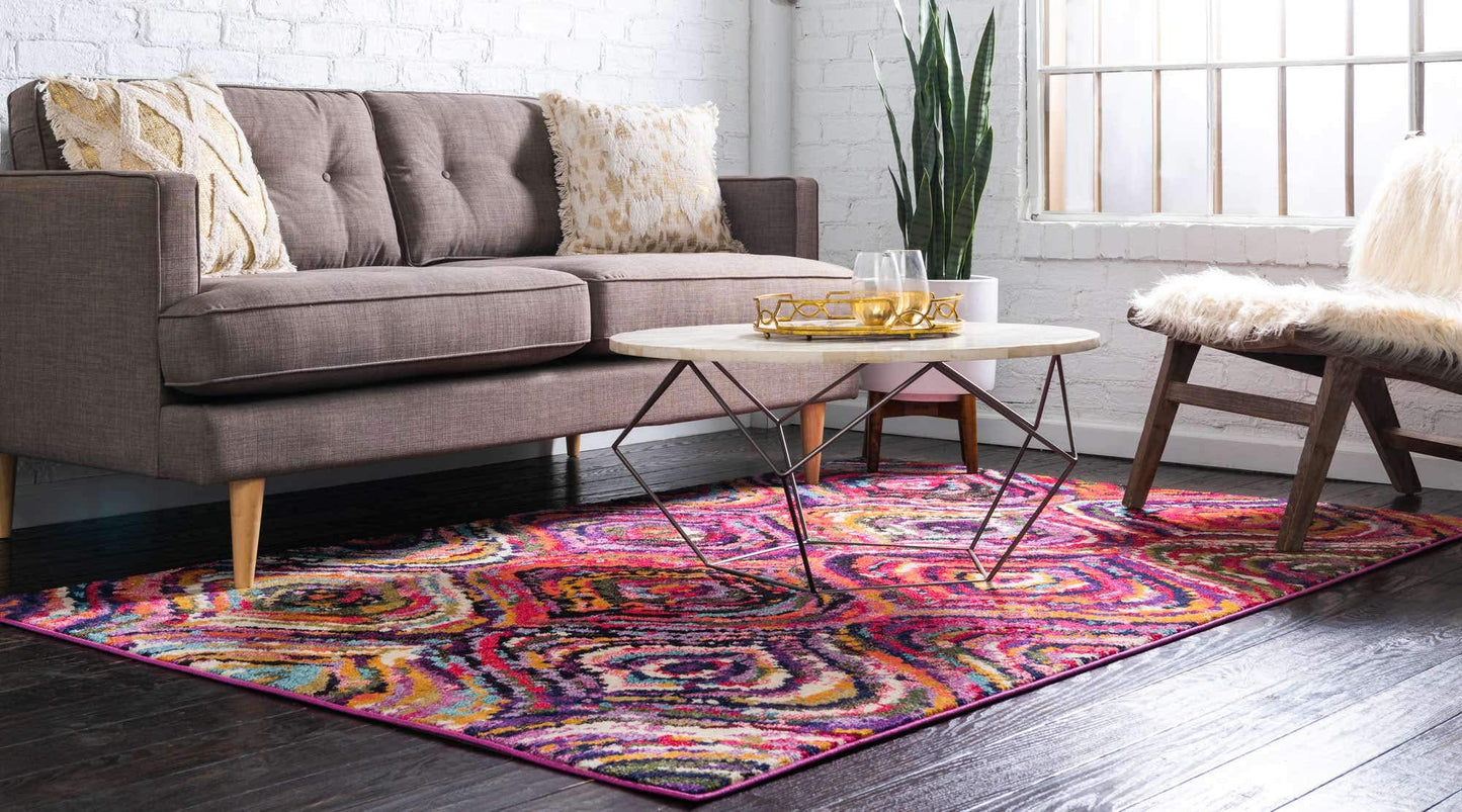 Unique Loom Estrella Collection Colorful, Abstract, Geometric, Gradient, Modern Area Rug (5' 0 x 8' 0 Rectangular, Multi/Pink)