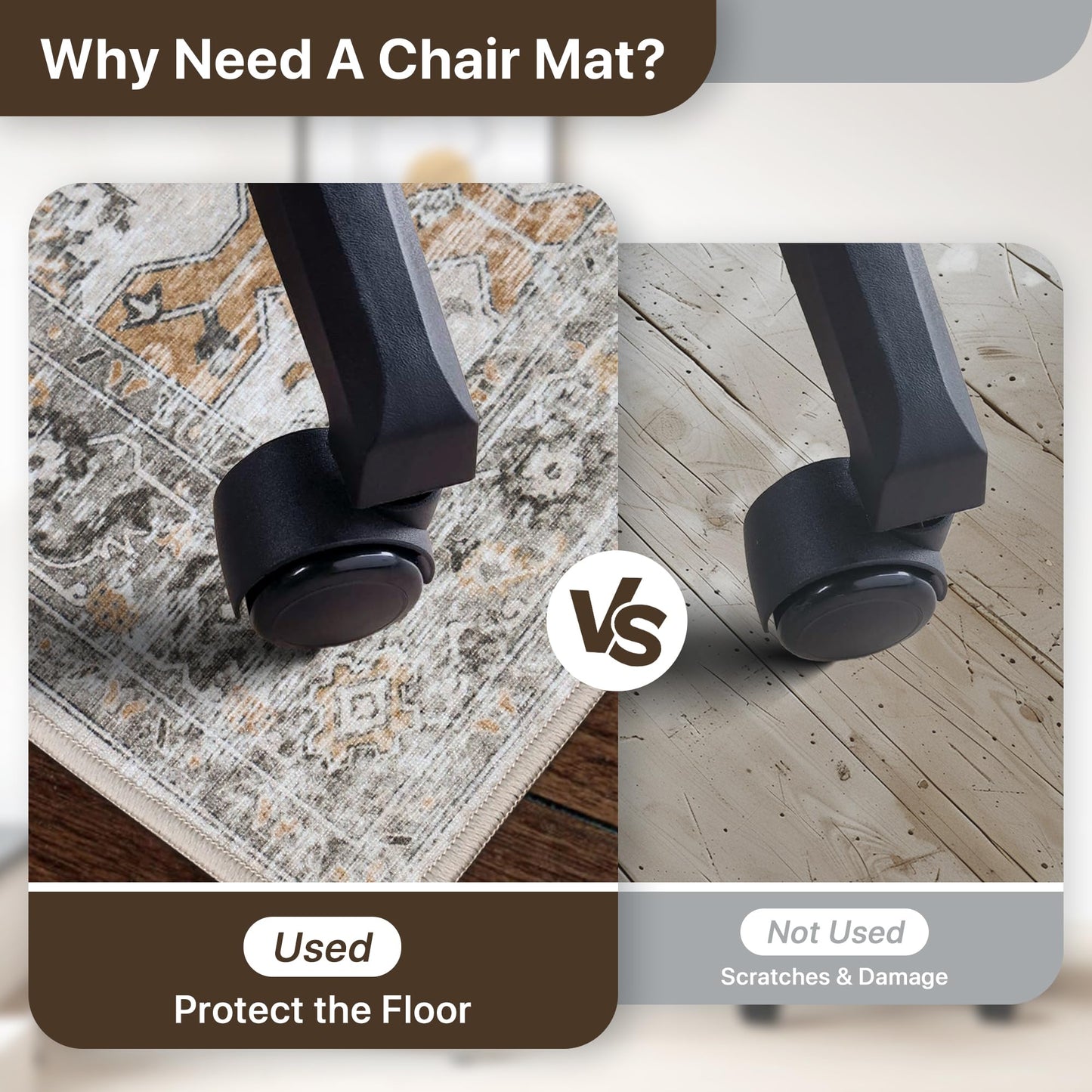 36"x48" Office Chair Mat for Hardwood Tile Floor, Under Desk Carpet Protector for Rolling Computer Chair Mat, Machine Washable Area Rug, Anti-Slip 1/5" Thick Low Pile Thin Vinyl Floor Mat, Taupe
