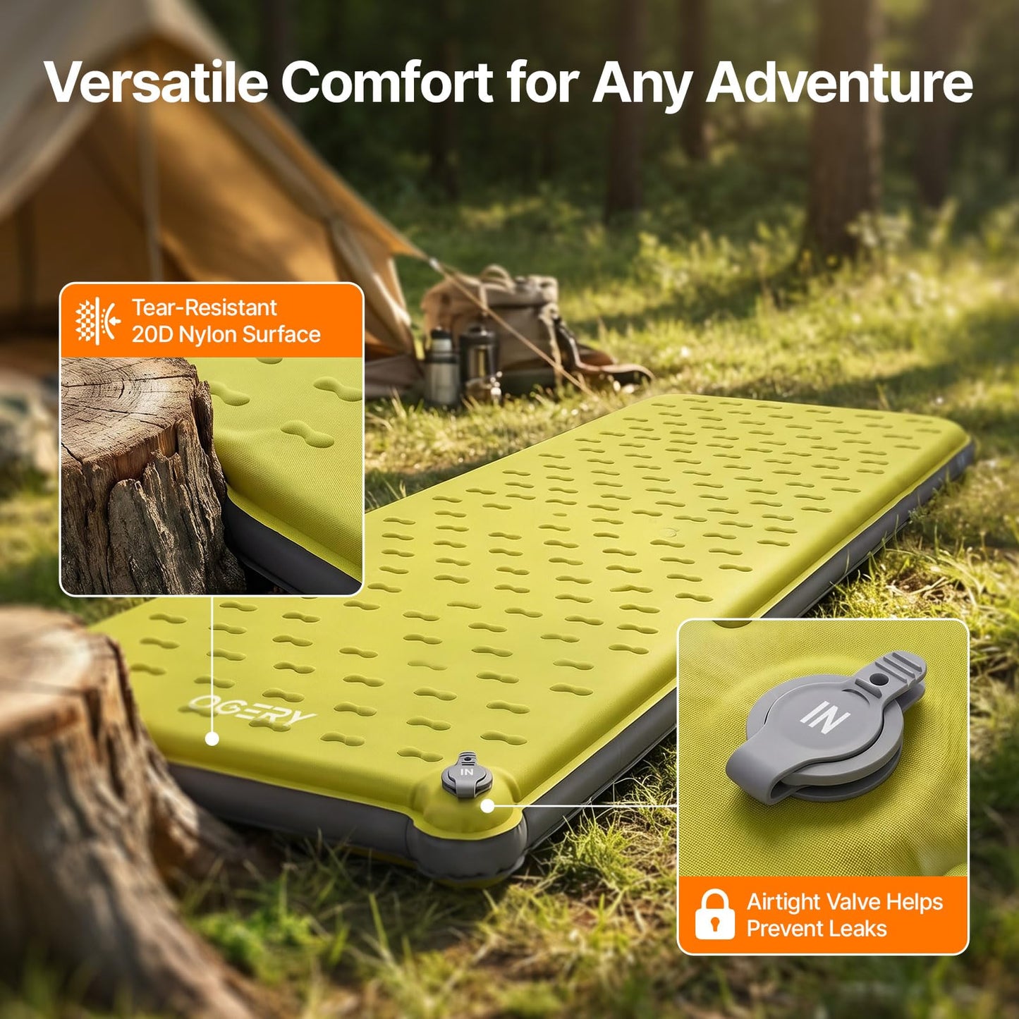 OGERY Sleeping Pad for Camping, High-Density Foam Camping Mattress, 1.6-Inch Thick Insulated Sleeping Mat for Tent Floor, SUV Car Bed, Camping Cot, Packable Travel Bed with Pump Sack