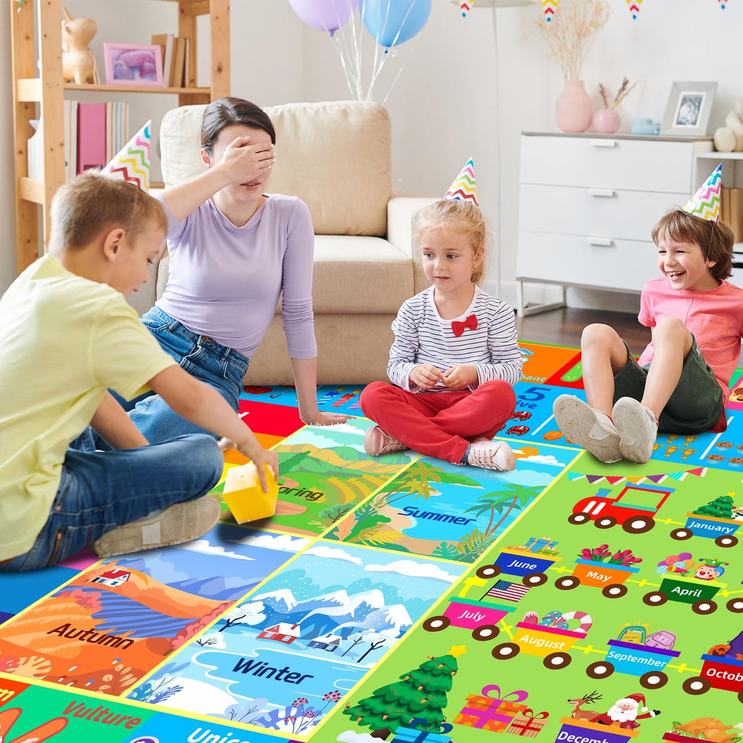 Mfmiudole Kids Rug for Playroom, Soft & Non-Slip Educational Rug with ABC, Animals, Numbers, Floor Play Mat for Kid, Preschool Classroom Rugs Playmat for Nursery Kids (59X39.4 inch, Season&Month)