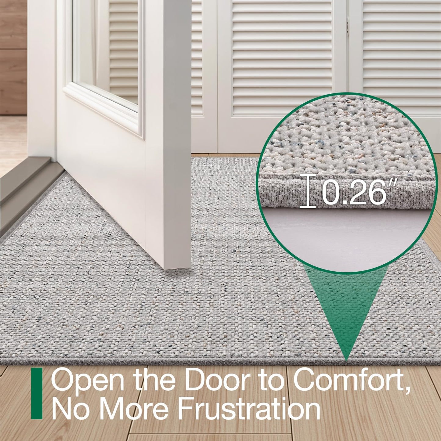 LUMI Thin Indoor Door Mat 17''x30'', Traps Dirt and Moisture, Non-Slip Rubber Backing Mats, Modern Inside Doormat for Home Entrance, Entryway, Patio & Porch, Light Gray