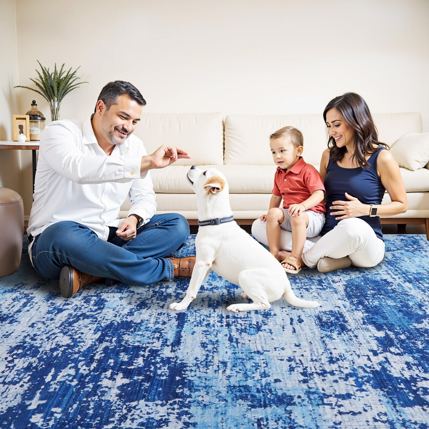 LWYYQB 5x7 Washable Modern Abstract Area Rug: Soft Non-Slip Stain Resistant Indoor Floor Carpet for Living Room Bedroom Dining Room Home Office - Blue