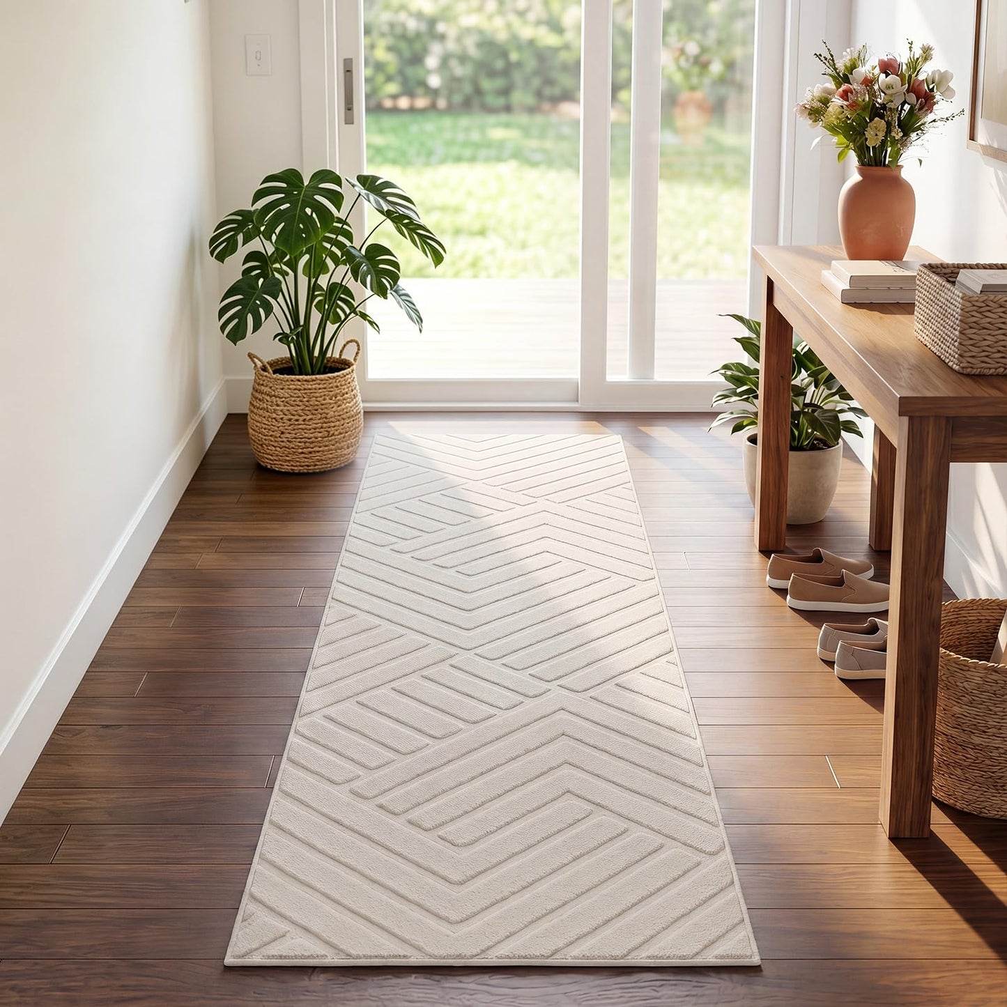 Bsmathom Runner Rug Non Slip, 2x6 Hallway Runner Washable Carpet Runners, Low Pile Beside Rug Floor Mat for Hallways Entryway Laundry Room Kitchen Bathroom, Beige