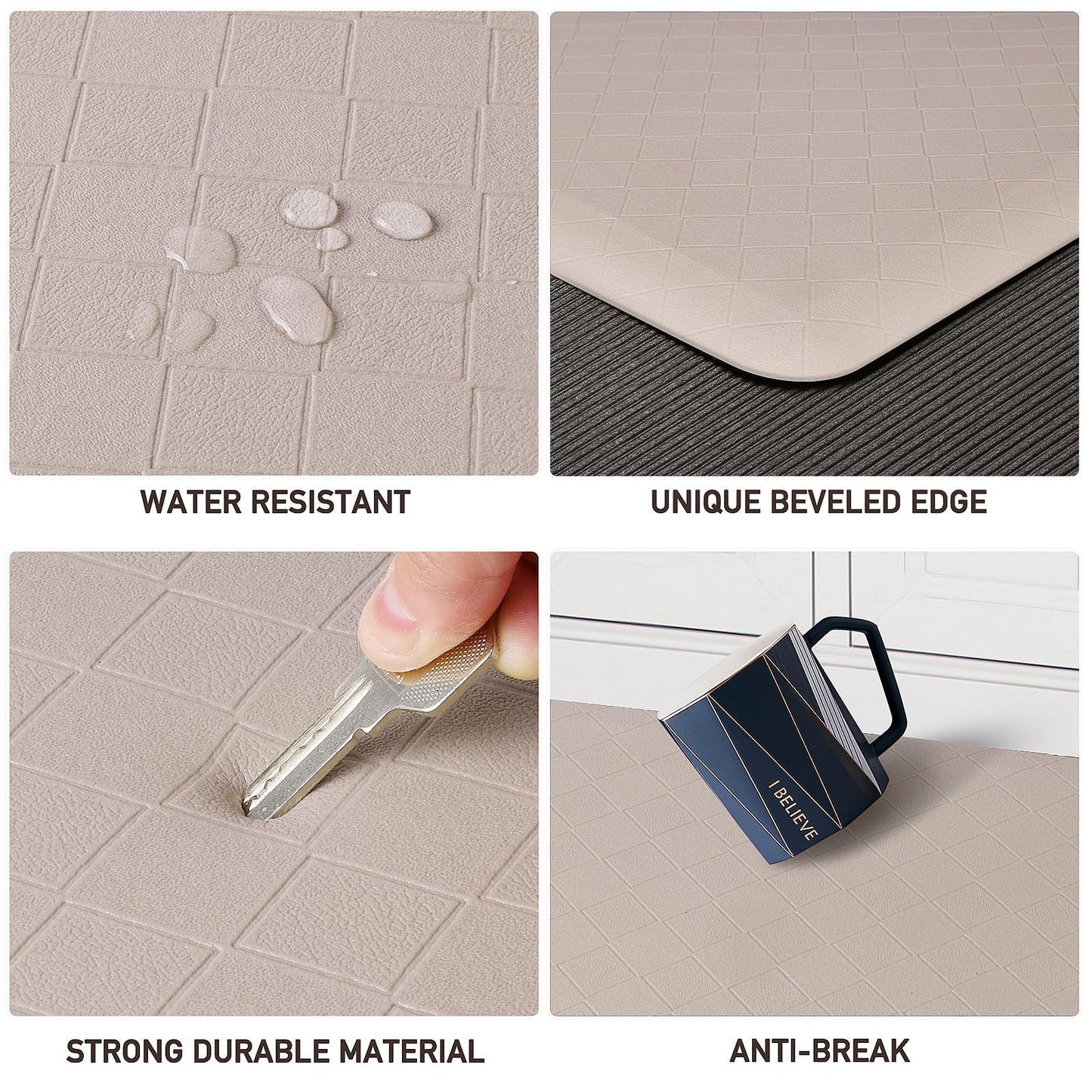 HappyTrends Kitchen Runner Rugs Anti-Fatigue mats,17.3"x 60",Non Slip Waterproof Ergonomic Comfort Mat for Kitchen, Floor Home, Office, Sink, Laundry,Khaki