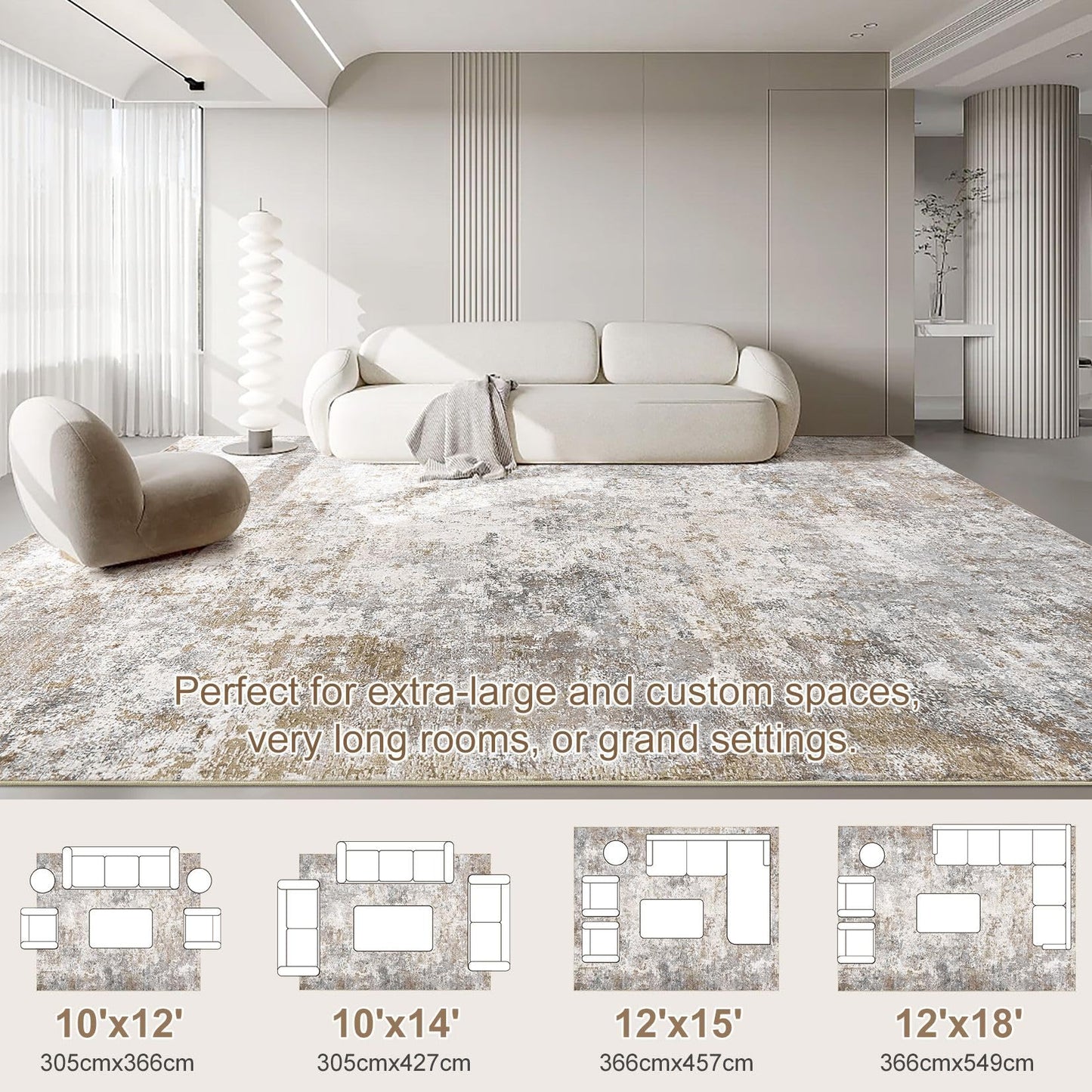 UERMEI 10x12 Area Rug Living Room Rugs - Washable Neutral Modern Abstract Soft Thin Large Rug Indoor Floor No Slip Rug Carpet for Bedroom Under Dining Table Home Office Decor - Brown Grey