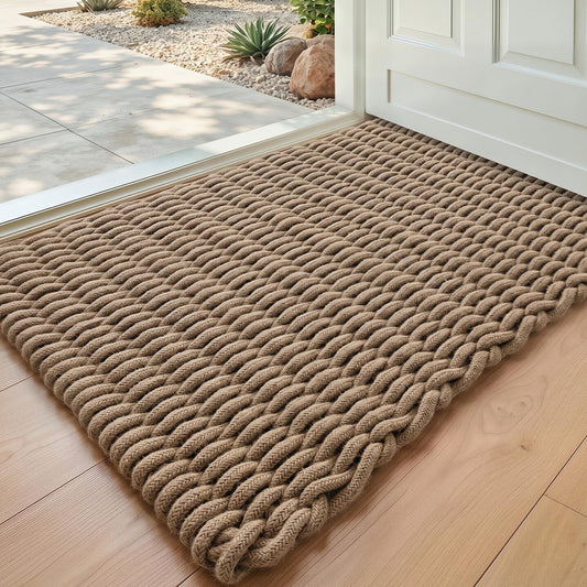 DEXI Jute Door Mat for Front Entryway, 24x35 Braided Woven Doormat Outside Entrance, Dirt Trapper Natural Fiber Entry Mats for Patio, Brown