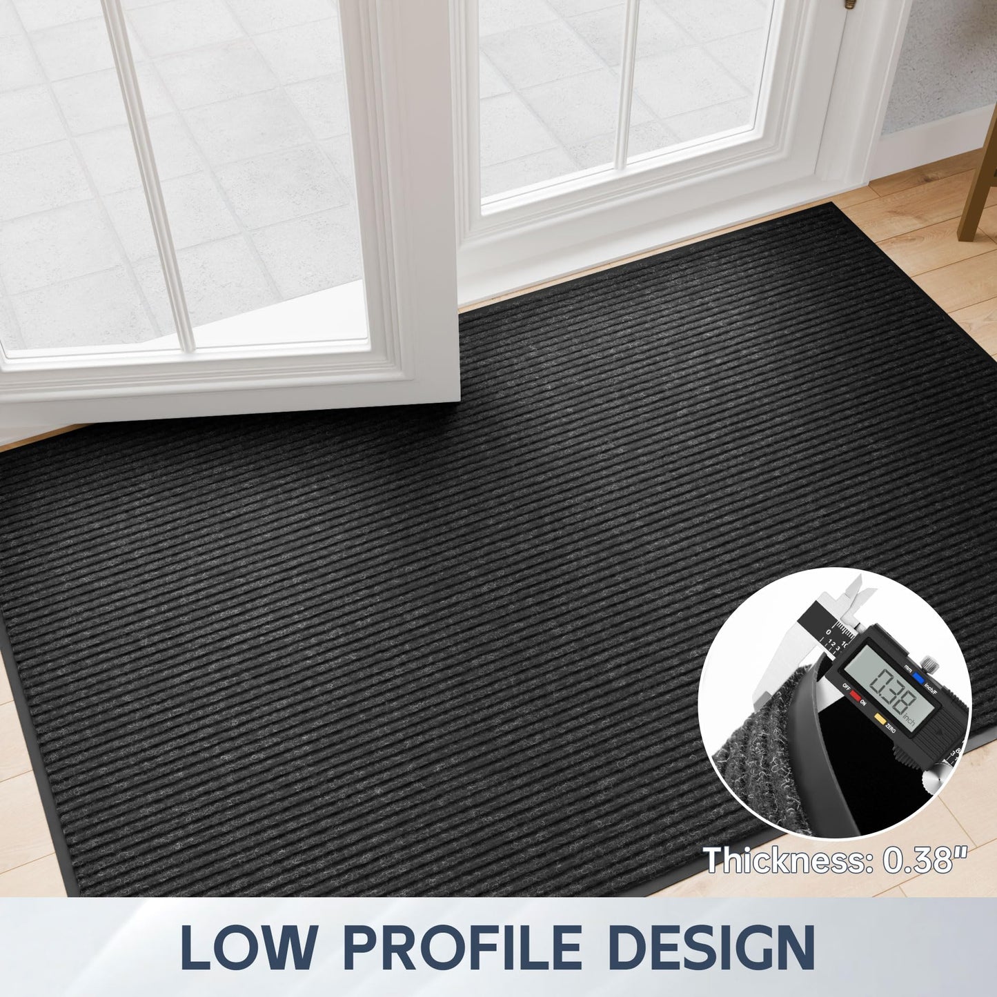 Futurwit Front Door Mat, 48" x 36" Heavy Duty Indoor Outdoor Doormat, Non-Slip Welcome Mats for Entryway, Rubber Backing Low Profile Commercial Door Mats, Black Stripe