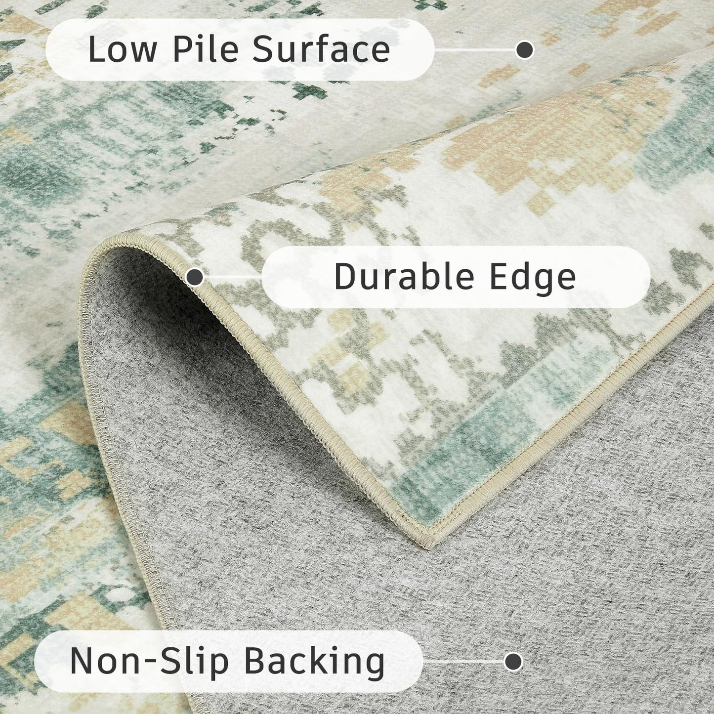 DCX Abstract Area Rug 5x7, Washable Sage Green Modern Rug for Living Room, Kid & Pet Friendly with Rubber Back Non Slip, Soft Low Pile Carpet, Stain Resistant Rug for Bedroom, Office, Dining Room