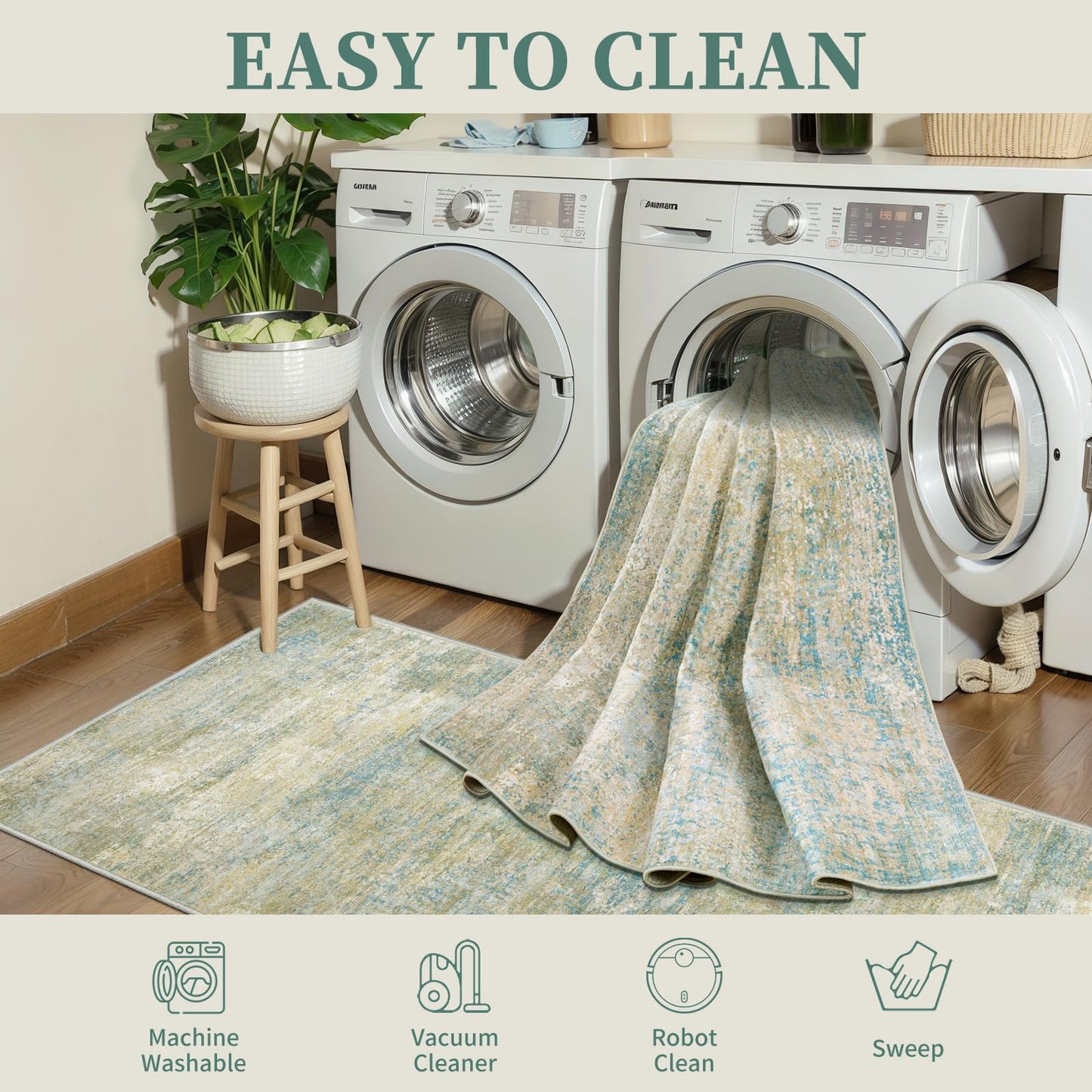 Tangsoo 2x5 Washable Runner Rug, Abstract Non Slip Kitchen Runner Rugs for Hallway, Modern Contemporary Indoor Soft Low Pile Rugs Runner for Entry Laundry Entryway Bedroom Bathroom Living Room