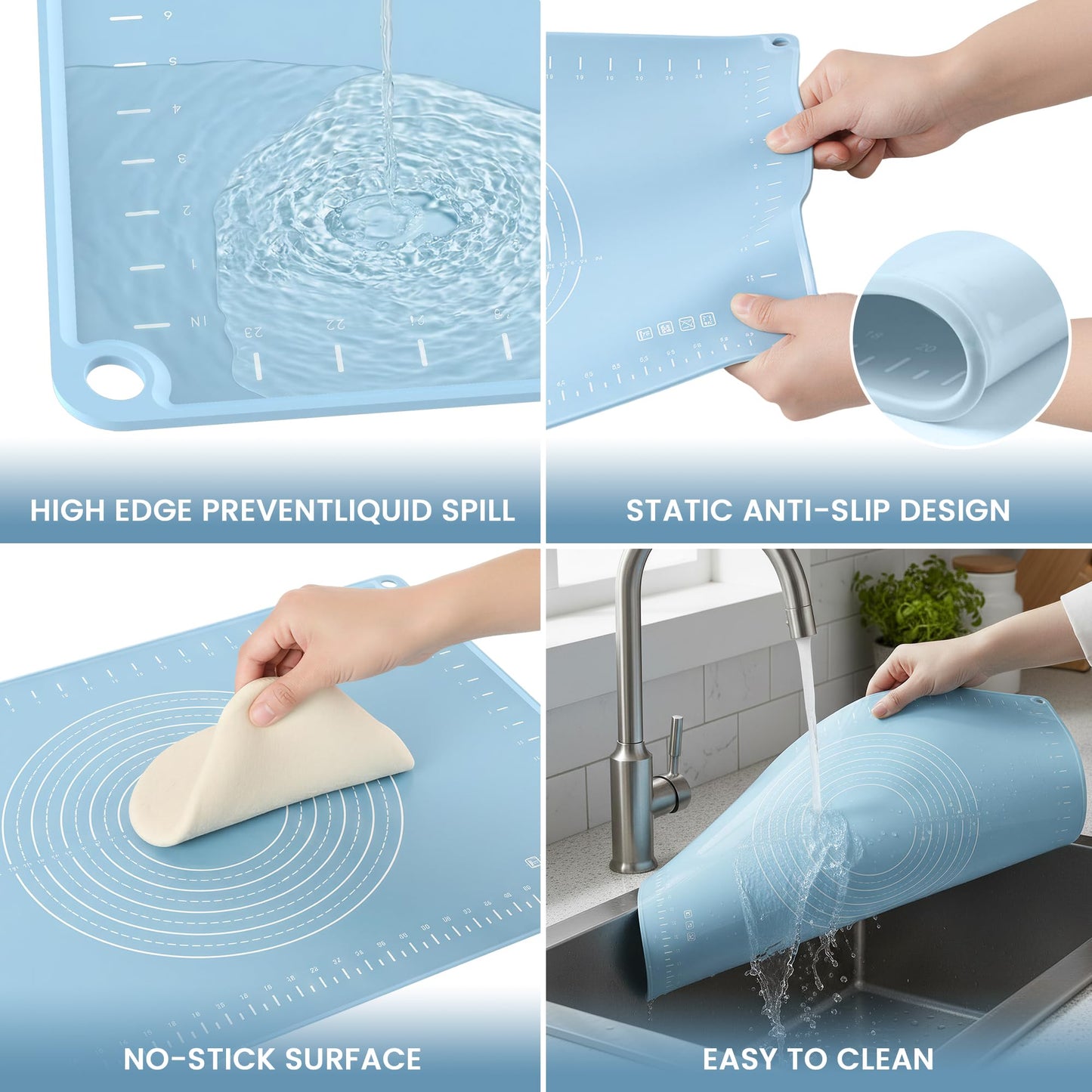 Silicone Baking Mat 28x20 Inches | Extra Thick Dough Rolling Mat with Measurements and Edge Heightening | Non-Stick Food Grade Pastry Mat for Pastry, Bread, Cookies, Pizza, Fondant & Pasta