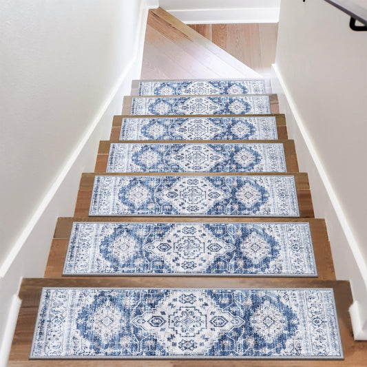 OJIA Non-Slip Stair Treads for Wooden Steps 30"x8" Indoor Stair Runner 15PCS Rubber Backed Soft Carpet Stair Treads Mat Staircase Step Treads Covers for Kids and Dogs