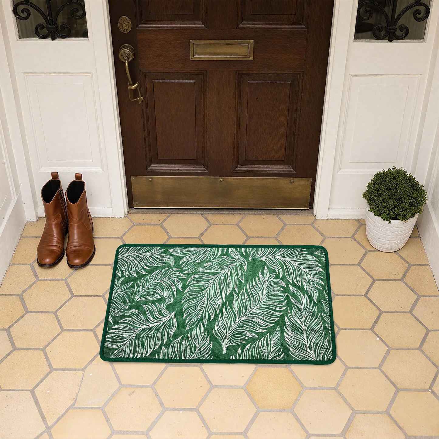 Worltoldb Green Leaves Door Mat Indoor Outdoor Entrance Floor Mats Non-Slip Washable Decor Rugs 27x15 Inch