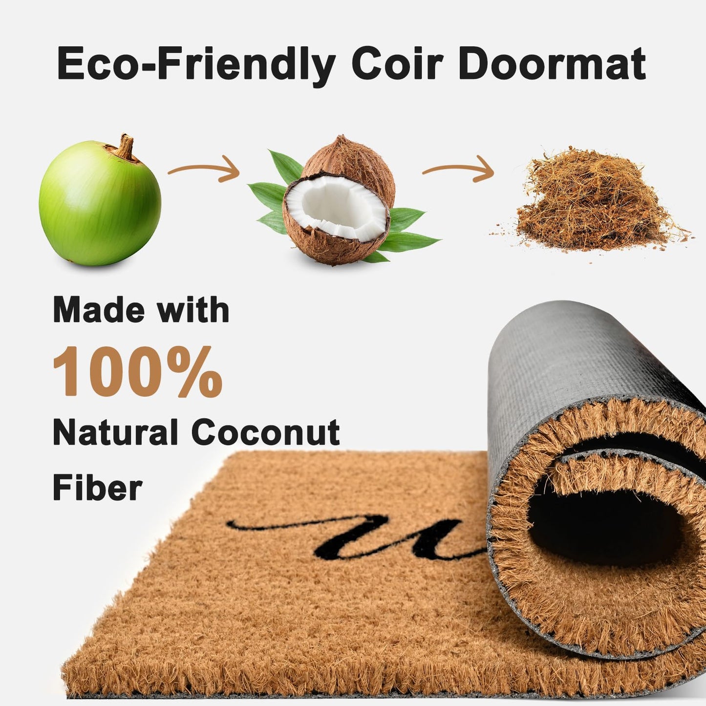 ULTSOFE Natural Coco Coir Door Mat with Heavy Duty Backing, 17" x 30" Anti-Slip Coconut Welcome Mat Outside Entrance, Easy Clean Front Door Doormat for Entry, Porch, Patio, Garden, Garage, Mudroom