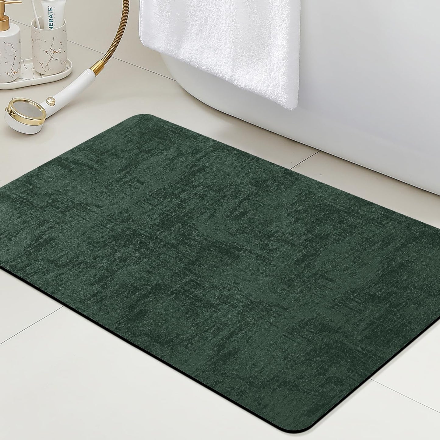 ACCUMTEK Non Slip Bath Mat, Thin Bathroom Rugs Fit Under Door, Quick Dry Bath Mats, Machine Washable Bath Rugs for Bathroom, Bathtub & Kitchen, Bathtub, Deep Green/Marble/32 x20