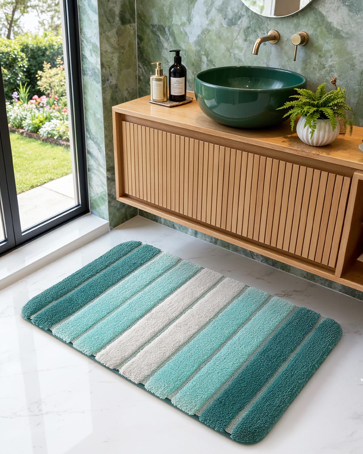 DEXI Bath Mats for Bathroom, 24x36 Absorbent Microfiber Bath Mat Quick Dry, Washable Bathroom Rugs with Non Slip Backing for Shower Floor, Sink, Tub, Turquoise