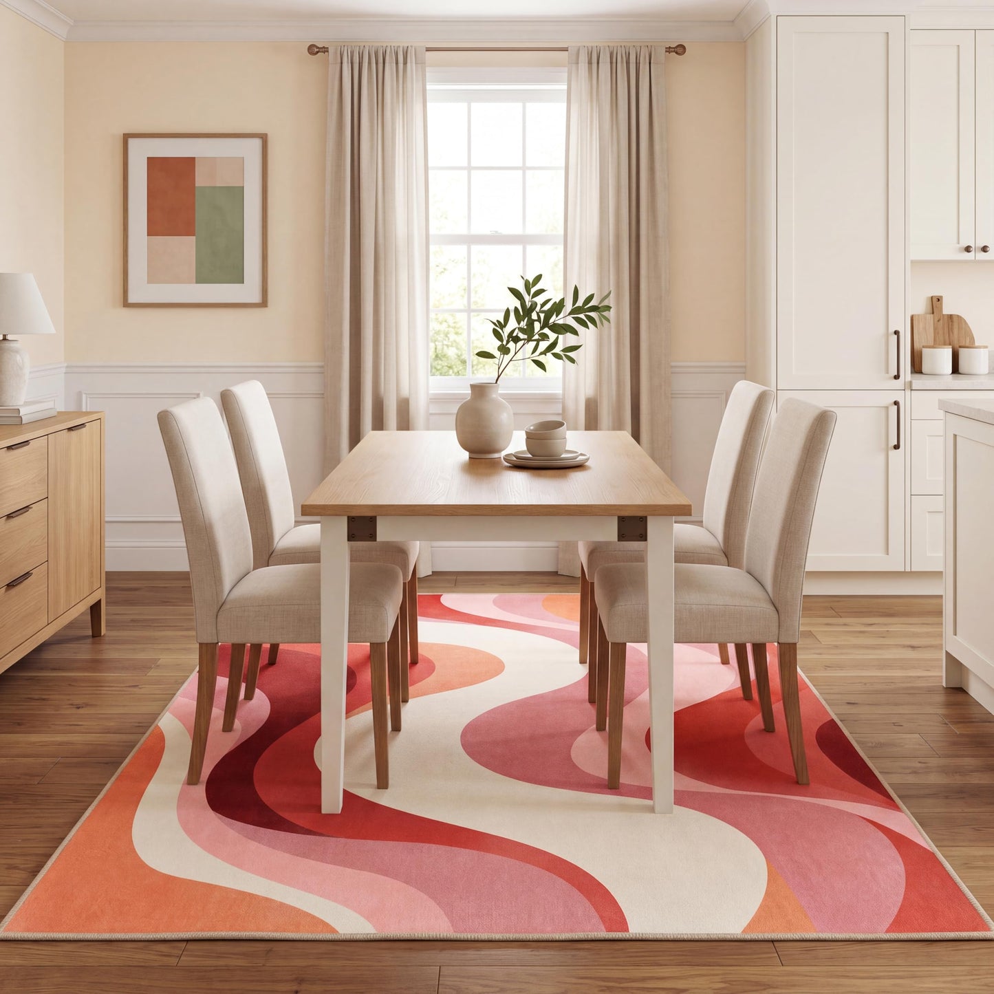 BreezeRise 5x7 Area Rugs for Living Room，Modern Abstract Pink and Terracotta Watercolor Design Rug，Non-Slip Washable， Bedroom, Dining Room, Home Office