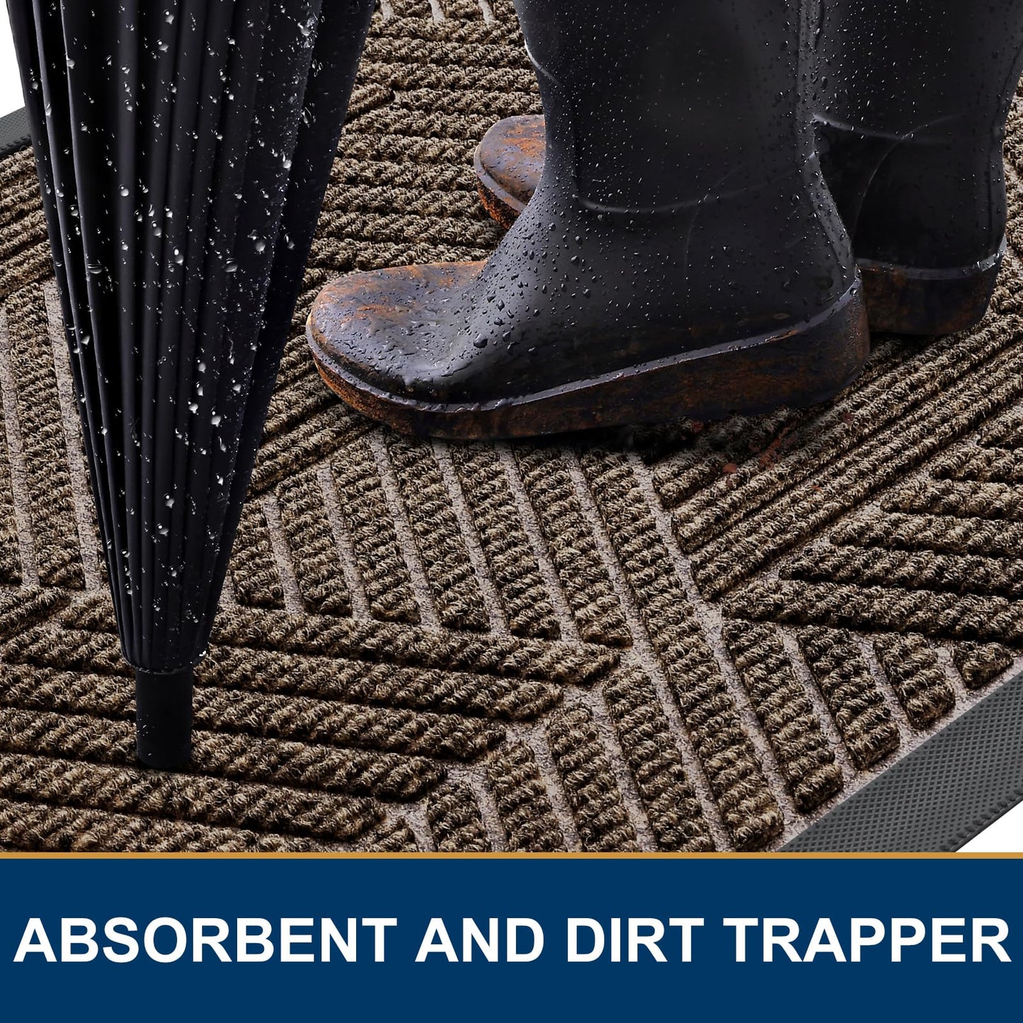 Smiry Front Door Mat Outside Entrance, Heavy Duty Sturdy Natural Rubber Doormat, Trap Dirt and Moisture, Easy Clean Low Profile Mats for Indoor Outdoor Entry, Irregular Triangle (71x34, Brown)