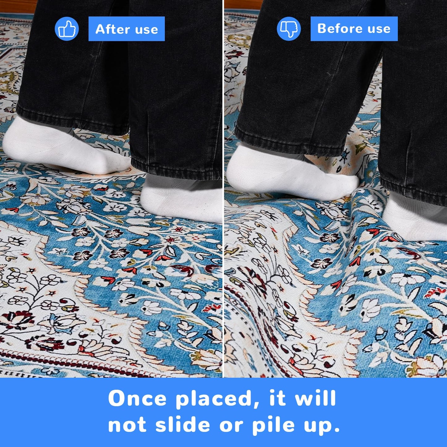 Non Slip Rug Pad Gripper 6X9 FT for Hardwood Floors, Eco-Friendly Anti Skid Mat Under Area Rugs, Keeps Rugs Safe and Flat, Odorless Cushioned Pad for Floor Protection, Easy to Trim Multi-Use Mat