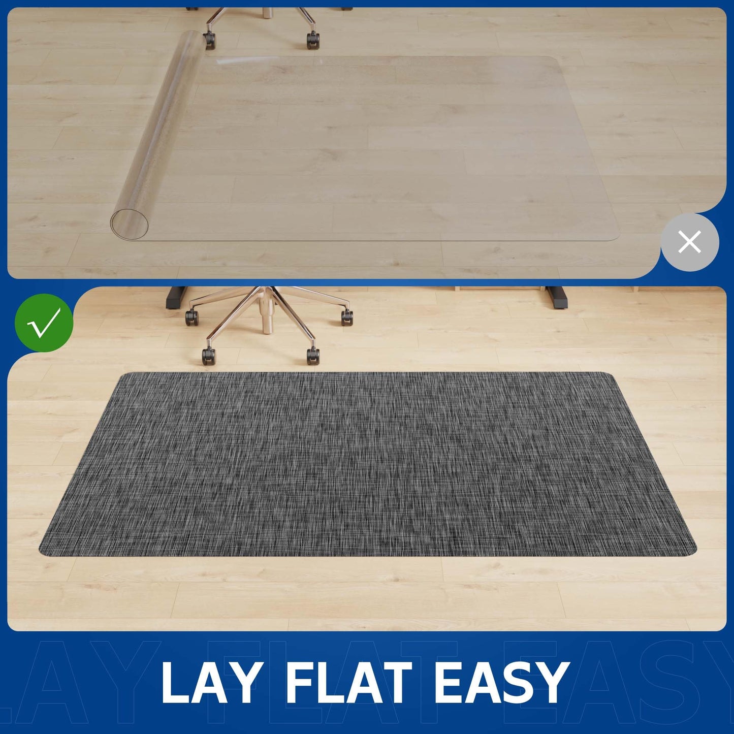 Naturei Office Chair Mat for Hardwood & Tile Floor, 45" x 53"Anti-Slip Desk Chair Mat, Easy Glide Floor Protector for Rolling Chairs, Floor Mat for Office Chair for Home Office (Dark Gery)
