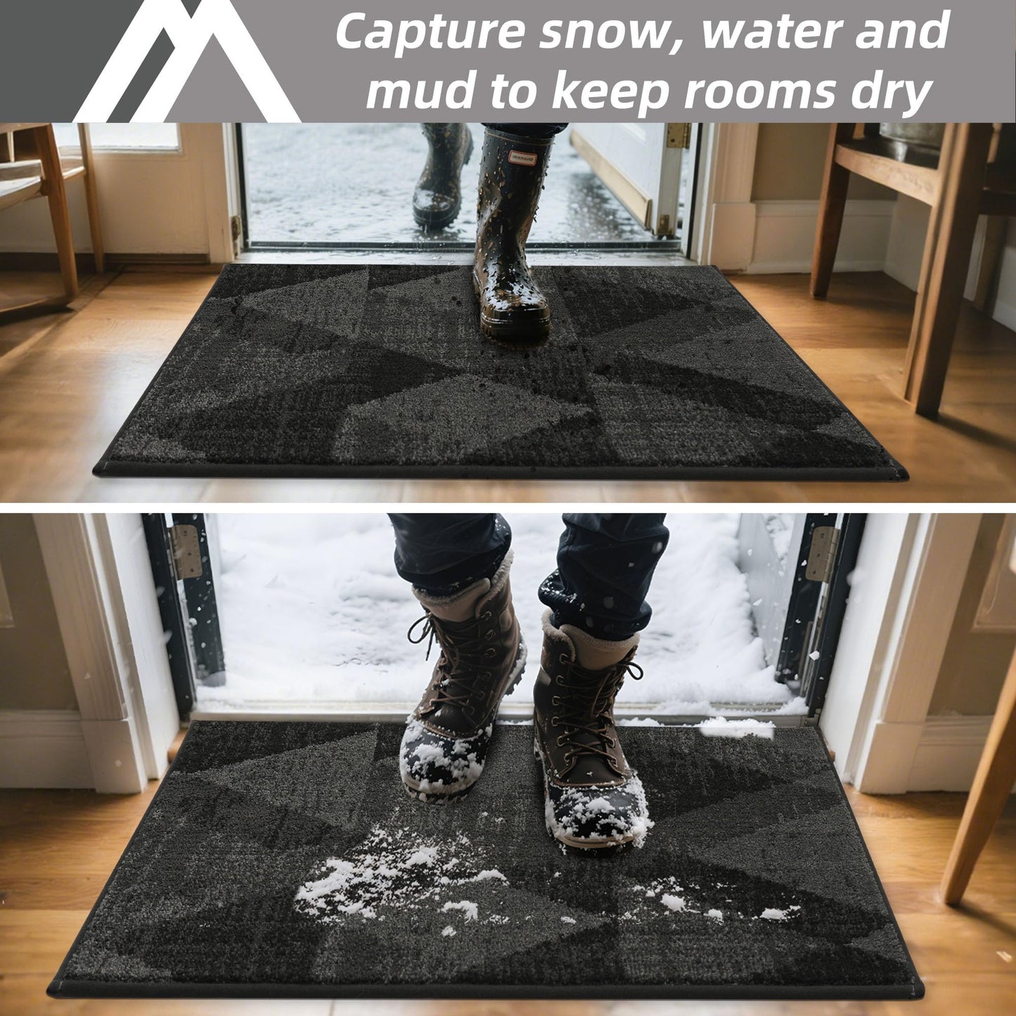 COSY HOMEER Entryway Rugs Doormat 24"x36", Non-Slip Absorbent Polyester, Washable Rugs for Front Door, Dirty Paws & High Traffic Areas, Dark Gray