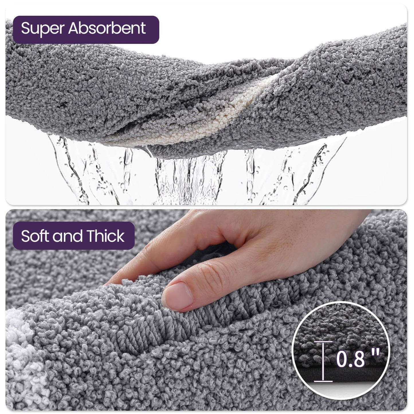 DEXI Bathroom Rugs 24x16, Absorbent Extra Soft Plush Microfiber Bath Mat for Bathroom, Non Slip Washable Bathmat Quick Dry for Shower Floor, Sink, Tub, Laundry Room, Light Grey