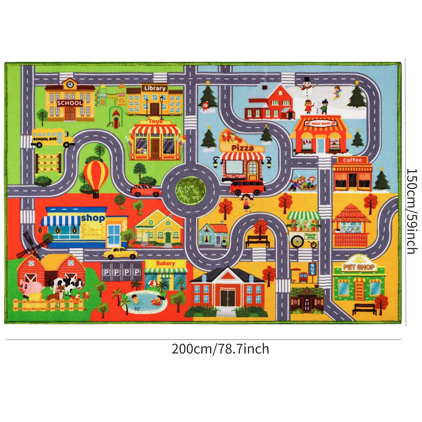 Kids Rug Carpet Car Play Mat, Non-Slip Traffic Road Rug for Kids, Extra City Map Educational Mat for Playroom Boys Bedroom Classroom (78.7X59 INCH, Four Season)