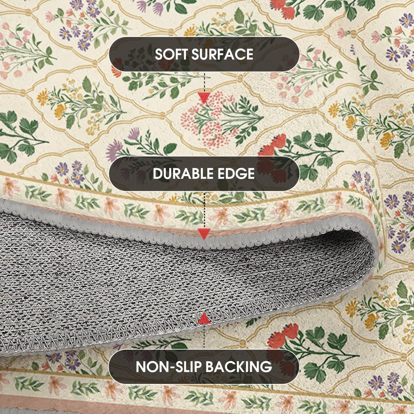 Artoid Mode Beige Diamond Check Flower Spring Door Mat, Summer Home Decor Low-Profile Non-Slip Washable Throw Rug for Kitchen Entryway Front Door Bedroom Bathroom 2x3 Feet