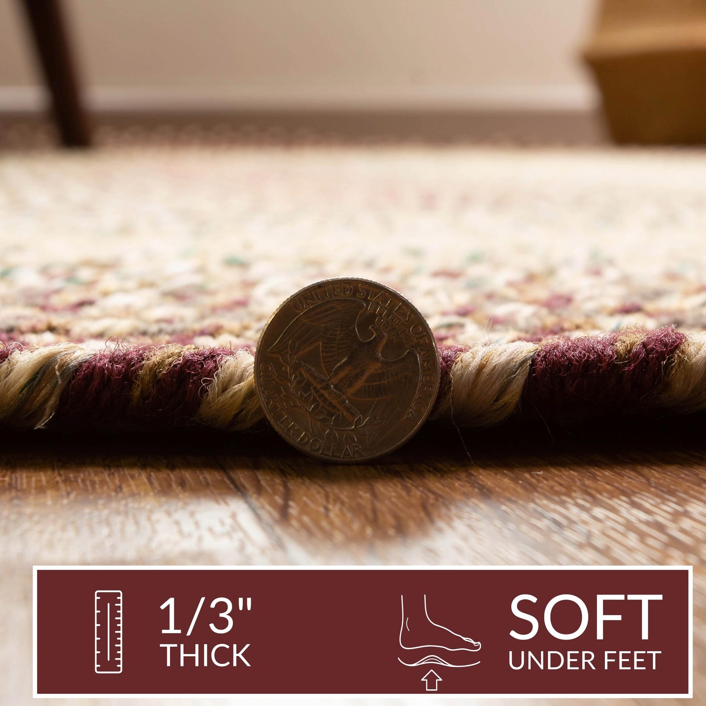 Super Area Rugs Braided Rugs 2X3 Farmhouse Kitchen Rug - Ridgewood Braided Rug for Living Room - Reversible - Indoor/Outdoor - Made in USA - Burgundy/Beige, 2' X 3' Oval