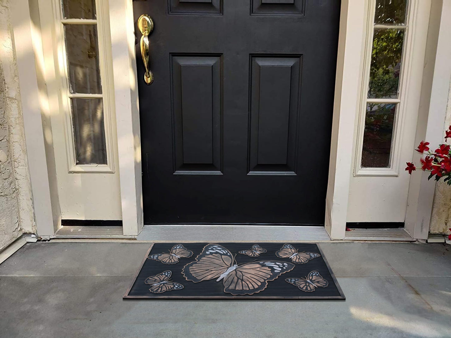 A1HC Rubber Welcome Doormat for Outdoor Entrance, Non-Slip Backing Front Door Mat for High Traffic Area Use, Fun Designed Entrymat, 18"x30" Butterflies Copper