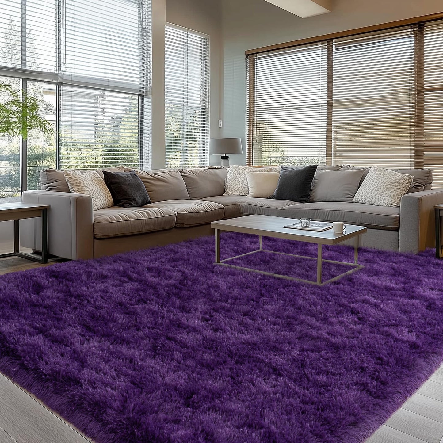 Ailyei 8x10 Large Area Rugs for Living Room, Ultra Soft Purple Big Shag Rug for Bedroom Nursery, Modern Fluffy Plush Carpet for Girls Boys Kids Room Dorm Home Decor, Upgrade Non-Slip