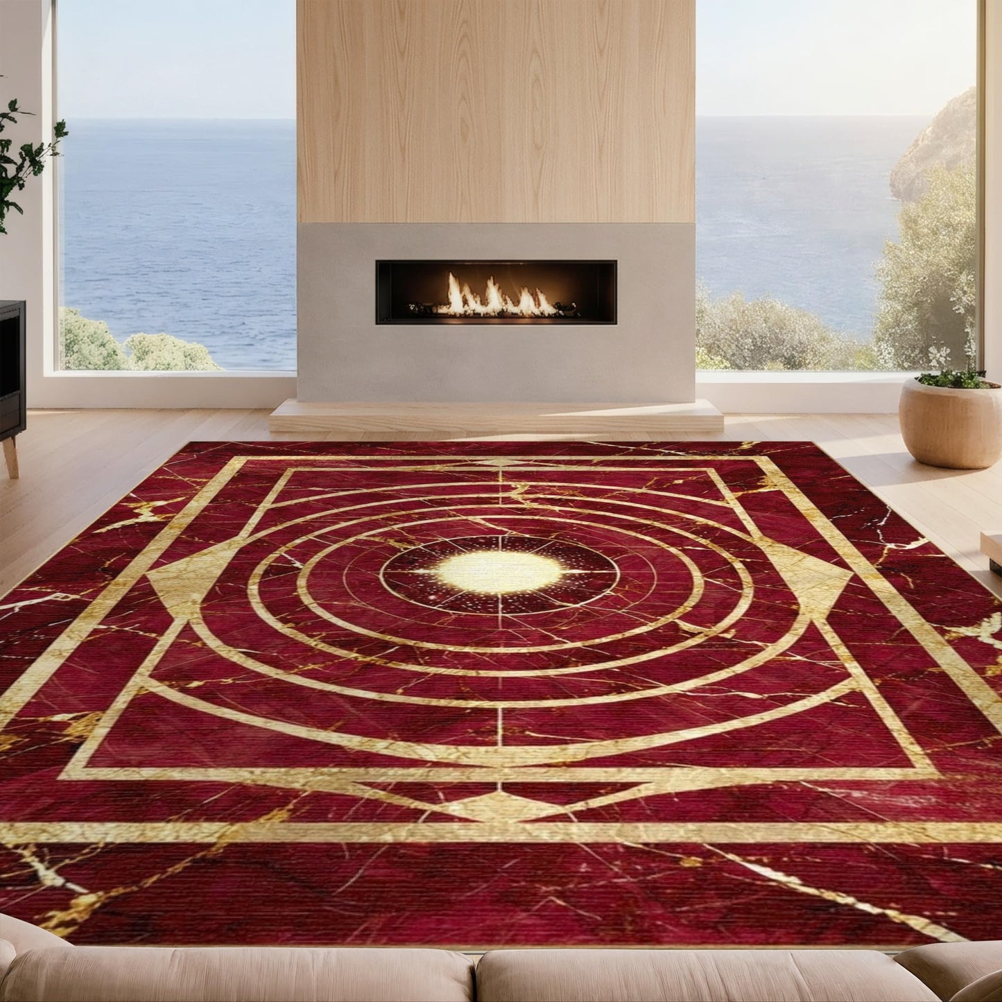 Design&I 4'x6' Ruby and Gold Centerpiece Geometric Washable Area Rug