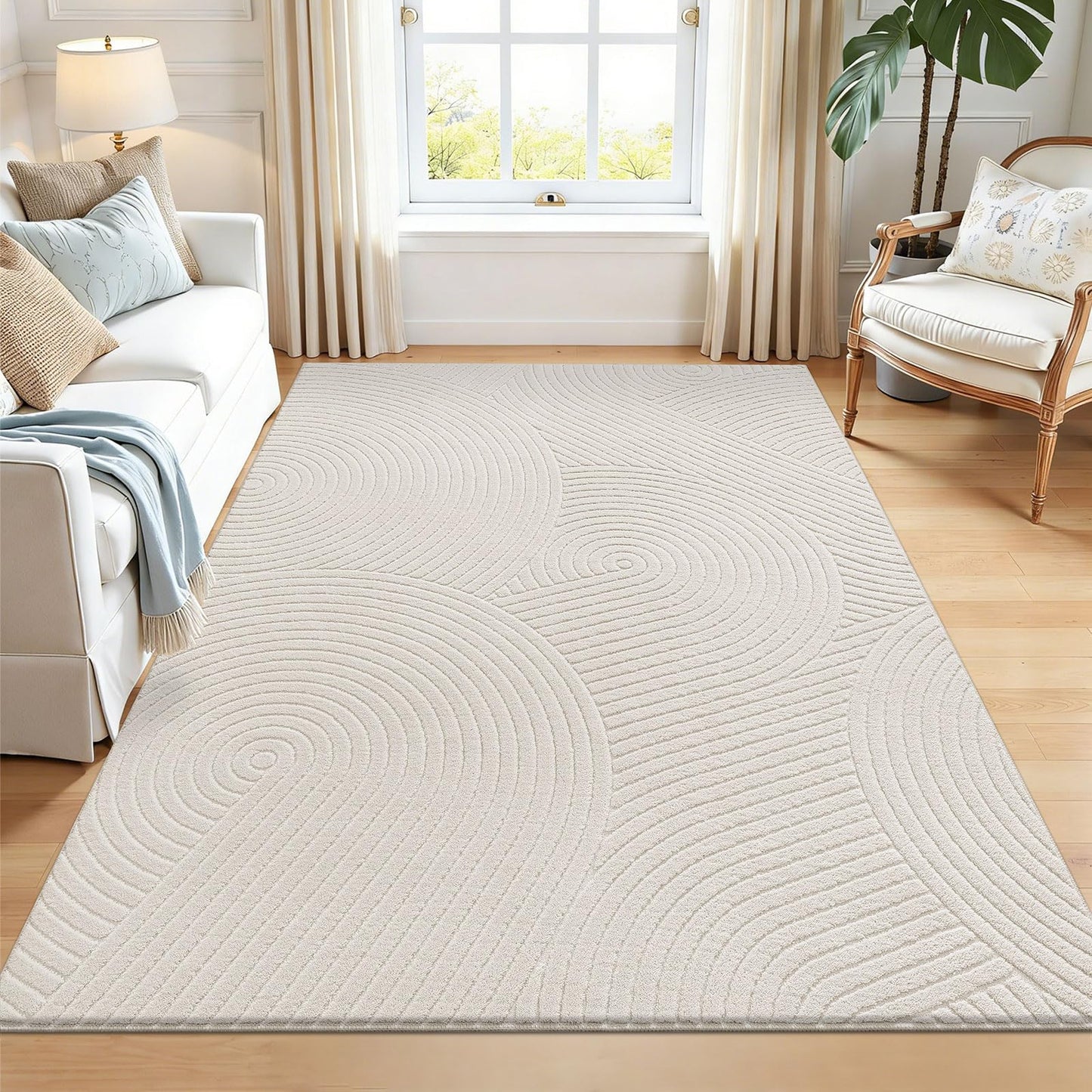 U'Artlines 5x7ft Washable Area Rug for Living Room, Minimalist Modern High-Low Pile Rug for Bedroom, Non Slip Soft Cozy Fluffy Large Carpet for Dining Area, Kids Nursery Room