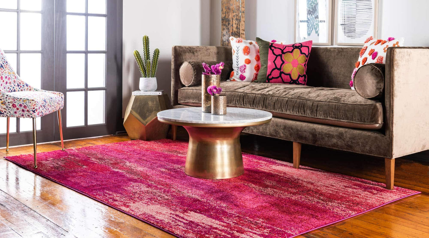 Unique Loom Jardin Collection Colorful, Vibrant, Abstract Watercolor Area Rug (6' 0 x 9' 0 Rectangular, Pink/ Red)
