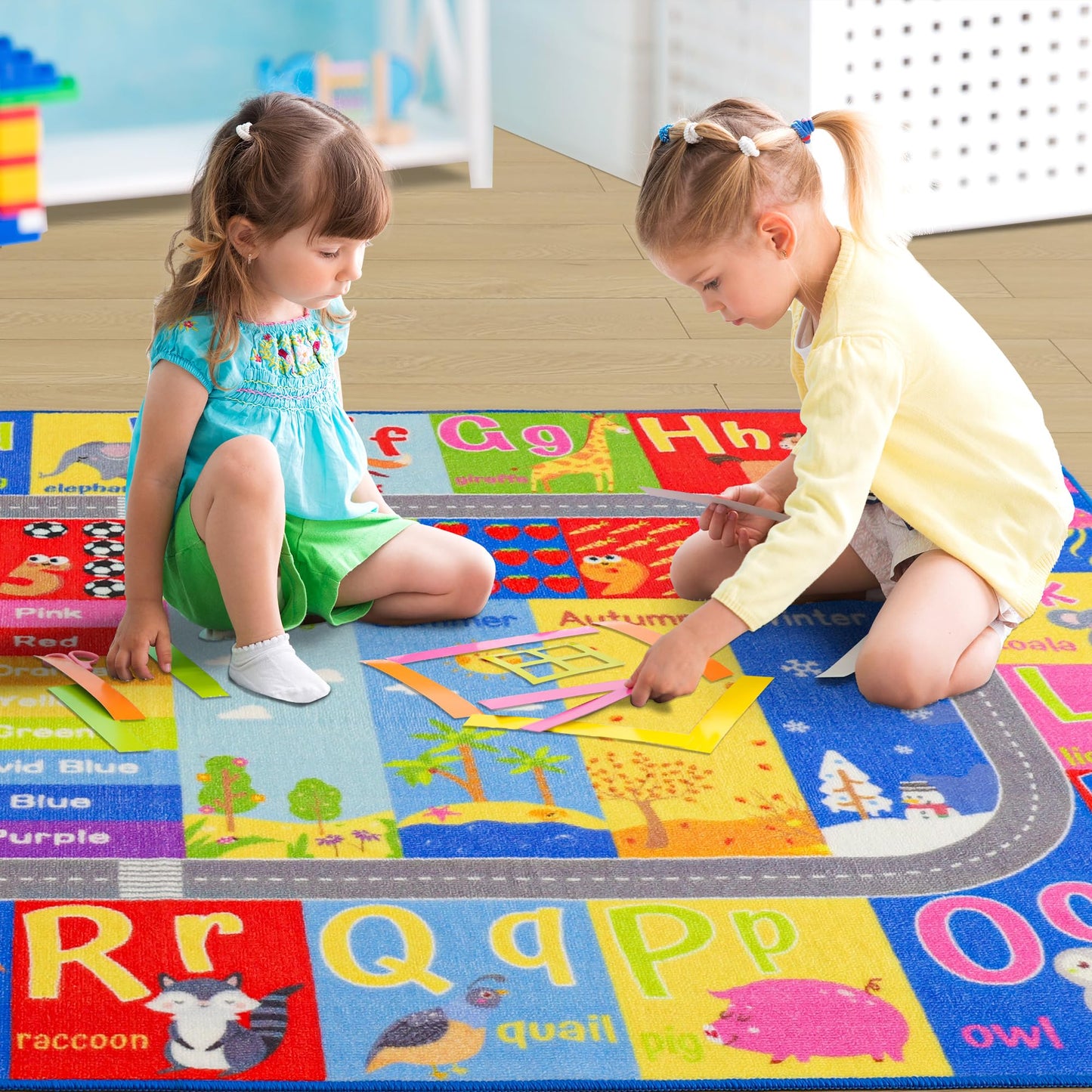 Flagover Kids Rug for Playroom Classroom, ABC Alphabet Numbers Play Toddlers Rugs, 3x5 Learning Educational Bedroom Floor Mat, Washable Baby Carpet for Boys Room, Nursery, Preschool, Daycare