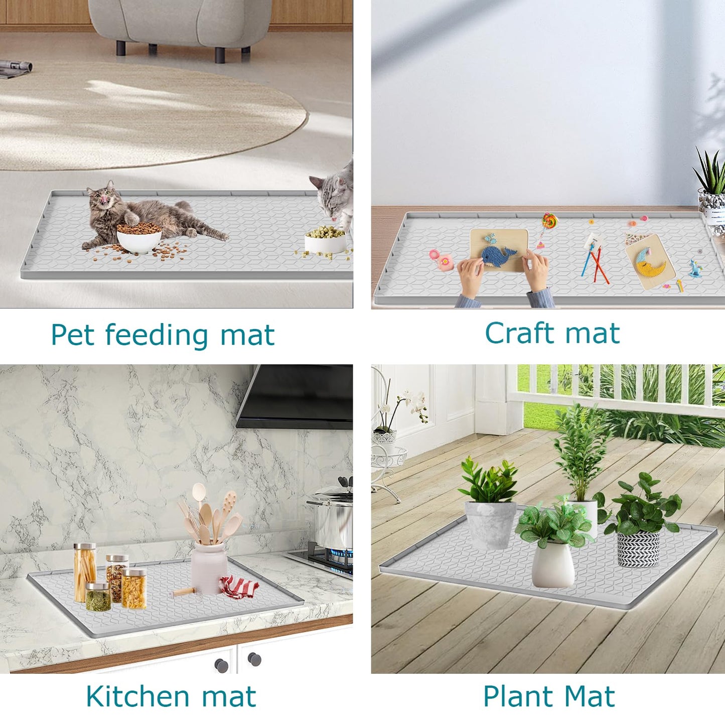 Jacooxi Cat Litter Mat for Litter Box, Silicone Large Cat Litter Trapping Mat - 28x22 in, Waterproof & Non-Slip, Durable & Easy Clean, Light Gray