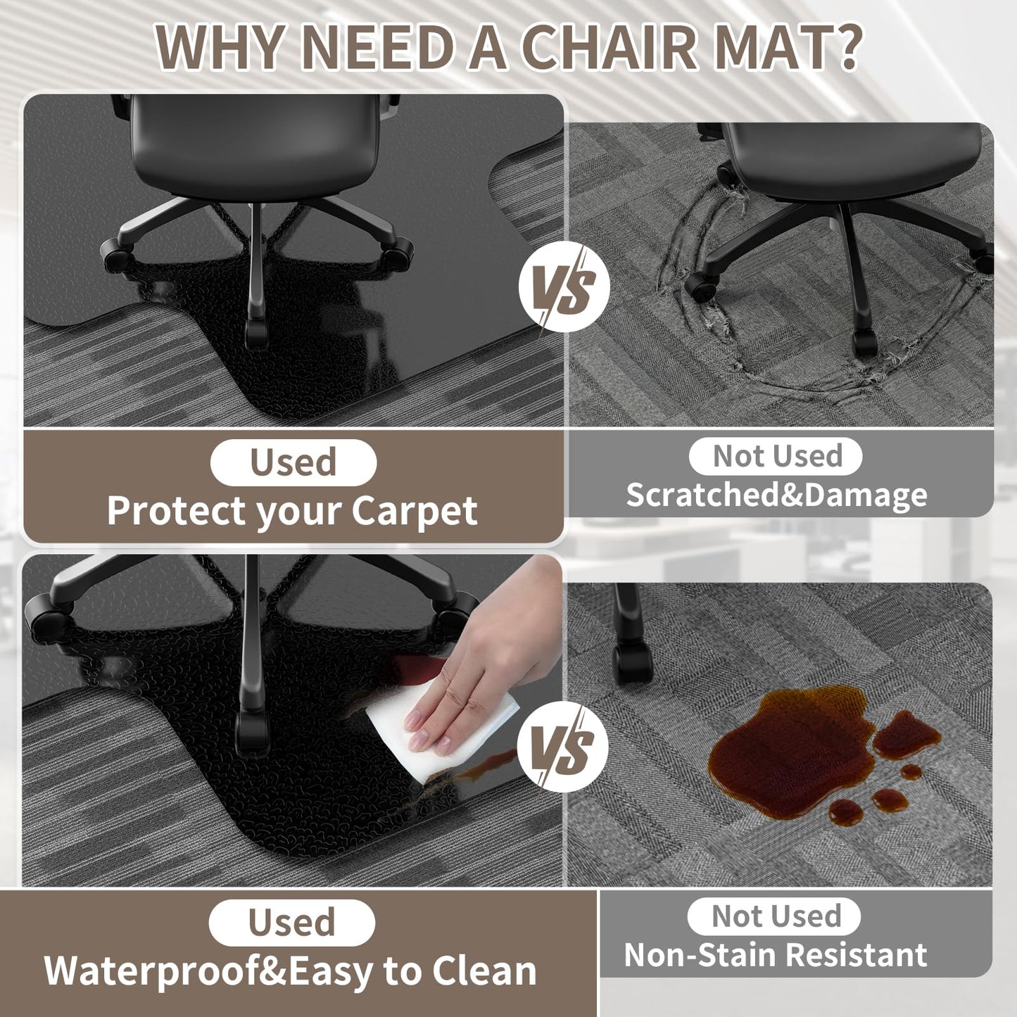 Office Chair Mat for Low Pile Carpeted Floors with Lip, 48" x 60" Heavy Duty Floor Mat for Desk Chair on Carpet,Easy Glide Carpet Protector Mat for Computer Chairs,Rolling Chairs,Office,Home,Anti-slip