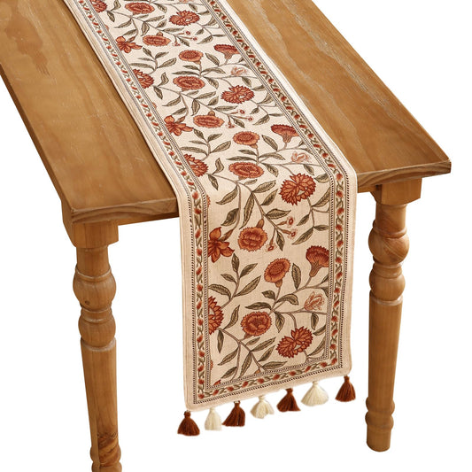 ISAENNE Designer Elegant Linen Table Runner 71 Inches Long,Vintage Orange Floral Pattern Table Runners for Dining Tables,Kitchen Decor,Thanksgiving,Christmas,Banquet,12"*71"-Alvarado A