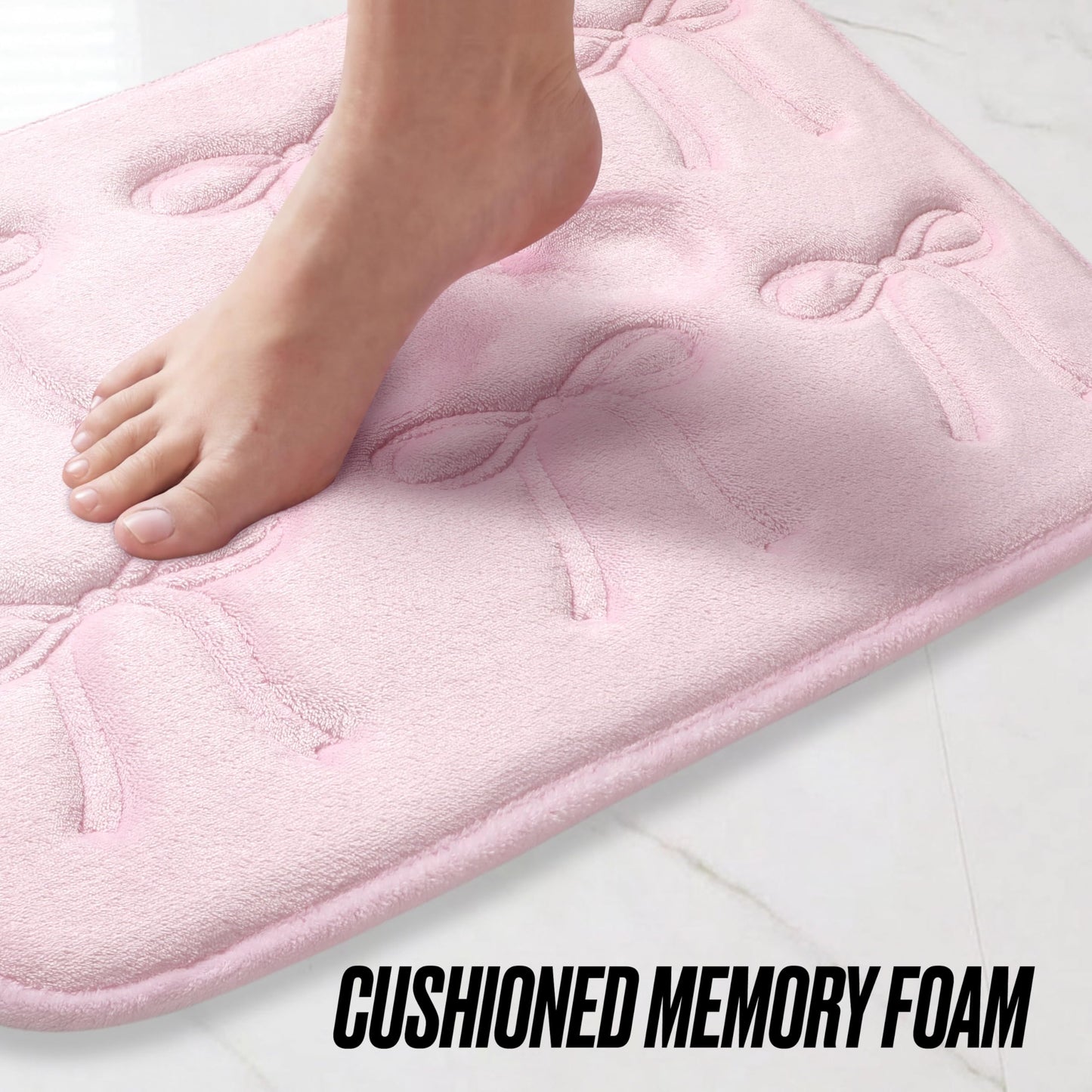 Juicy Couture Quilted 2-Piece Memory Foam Bath Mat Set 17" x 24" / 20" x 32" Clara Bows Light Pink Skid-Resistant Bath Rug Set