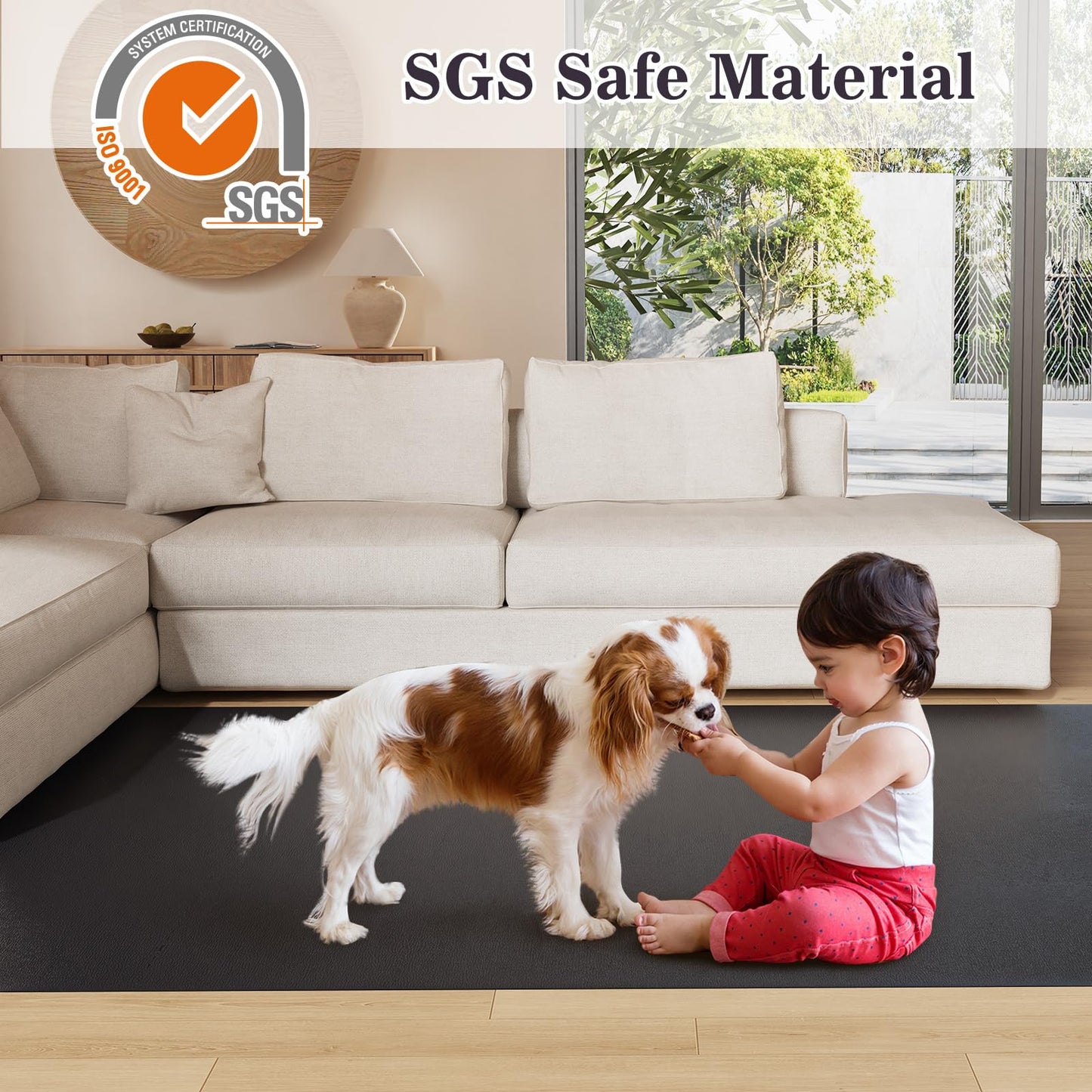 BelleCosy 5'×7' Black Floor Mat for Under Dining Room Table, No Scratch Durable Plastic Area Rug for Kitchen, Waterproof Easy Flat Floor Protector for High Traffic Area