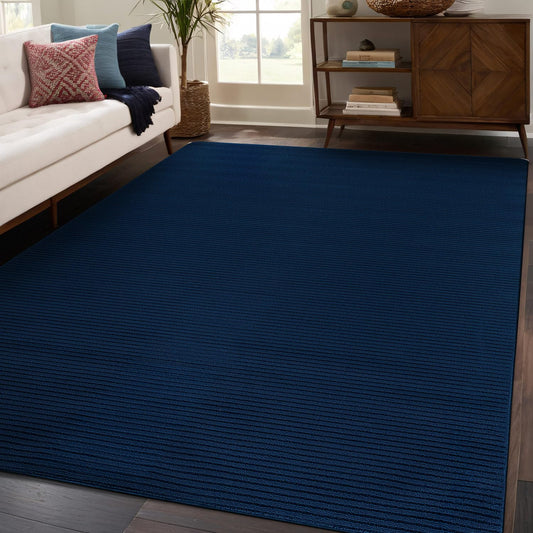 Beverly Rug Non-Slip Modern Rug 5x7 Solid Traditional Rubber Backing Machine Washable Soft Thin Indoor Area Rugs for Living Room Stain Resistant Non Shedding Casual Carpet (5 x 7 Navy Blue)