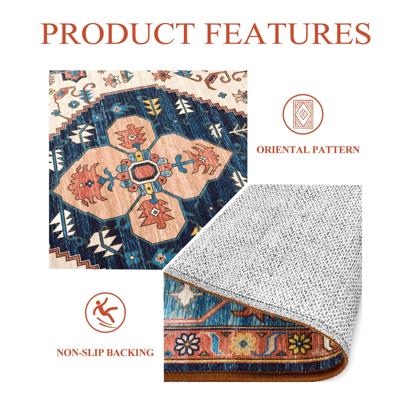 Lahome Boho Machine Washable Rugs - 5x7 Area Rugs for Living Room Non-Slip Oriental Throw Bedroom Rug Ultra-Thin Large Office Dining Room Rug Accent Floor Carpet for Kitchen Laundry Room Adelyn