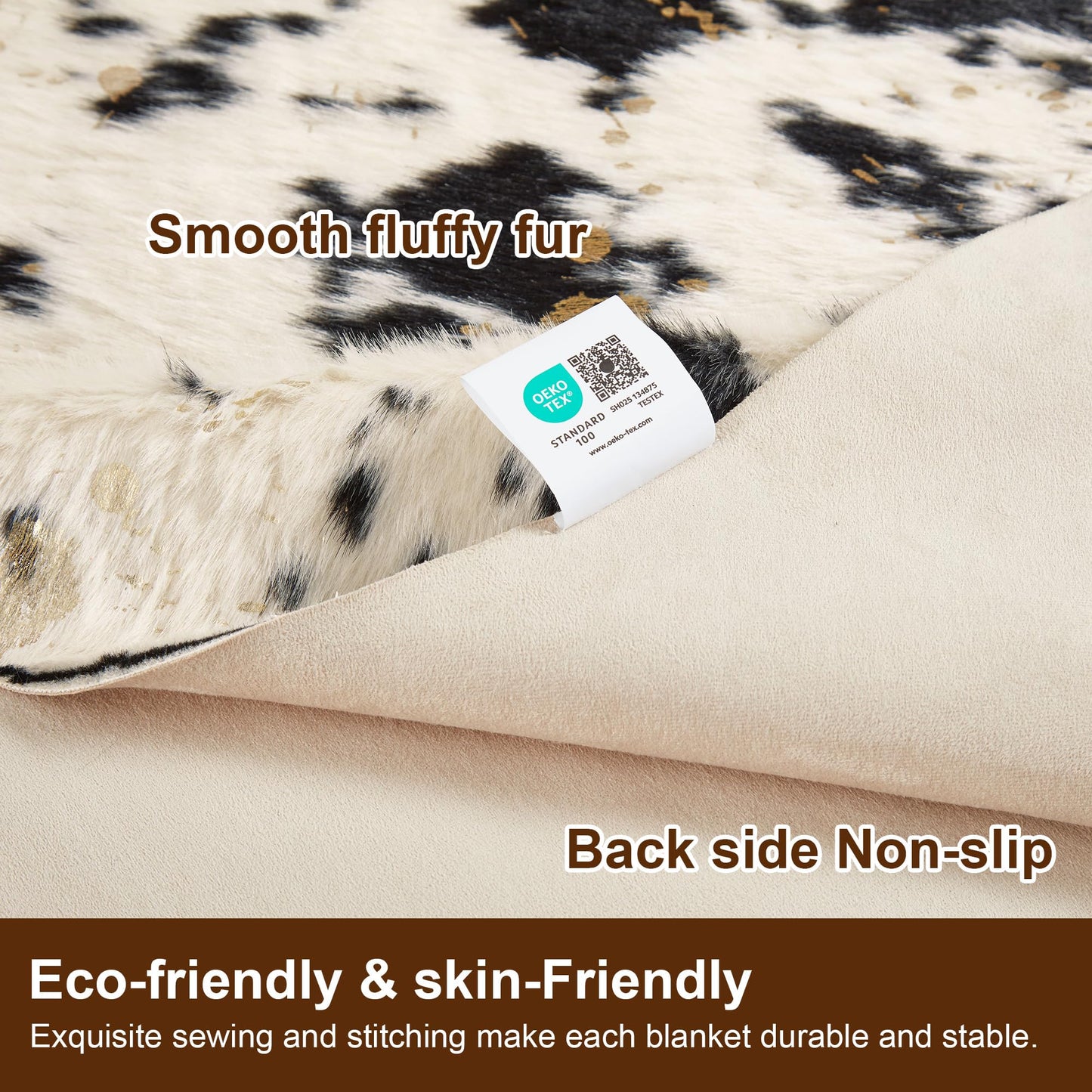 JONIYEAR Large Durable Faux Cowhide Area Rug 4.9 x 6.56 Feet, Premium Cow Print Rug for Living Room Bedroom, Durable Faux Fur Animal Cow Hide Carpet for Western Farmhouse Decor, Black and Gold Spot