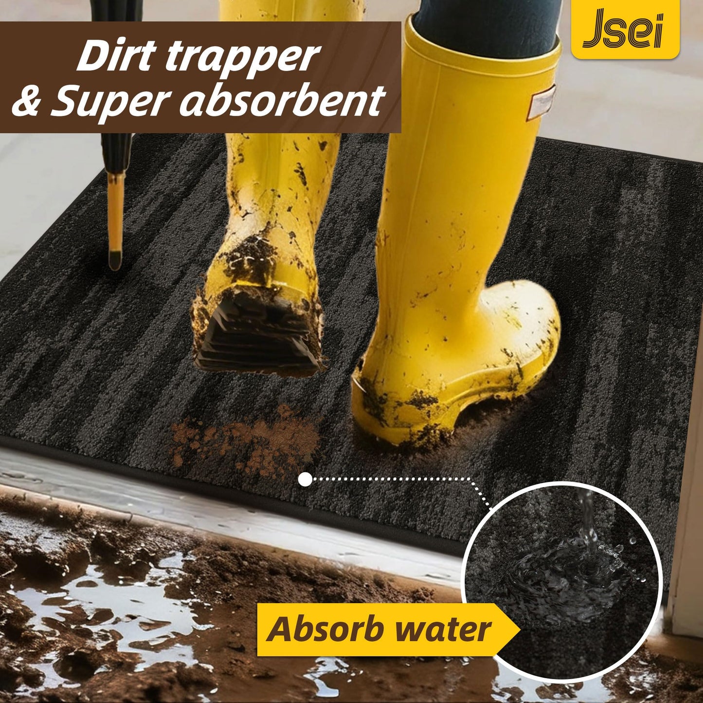 JSEI Dirt Trapper Door Mat 32"x48", Non-Slip Doormats Washable Entryway Mat, Welcome Floor Mat Absorbent Low Profile Dog Door Mats for Front Back Door, Wet Shoes & Paws, Dark Gray