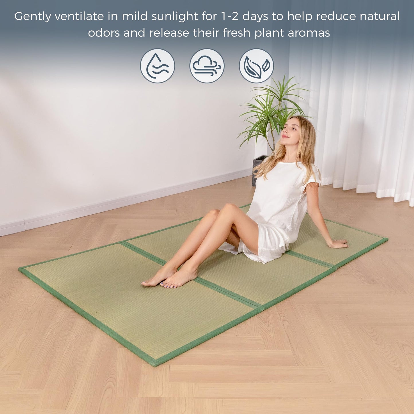 MAXYOYO Japanese Tatami Mat 100% Rush Grass Portable Folding Mat Firm Traditional Floor Tatami 79"x39"x0.47"